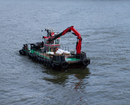 Workboat With Crane For Civil Engineering Horizontal