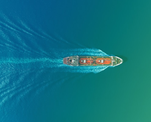 Aerial Top View Oil Ship Tanker Carier Oil From Refinery On The Sea.